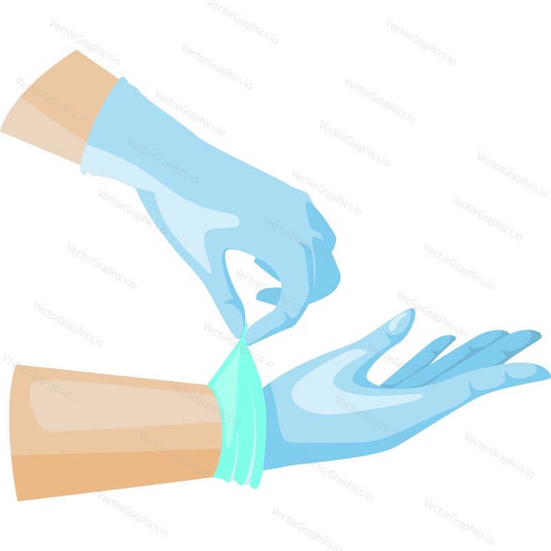 Руки, снимающие гигиенические медицинские перчатки после использования векторная иконка, изолированная на белом фоне
