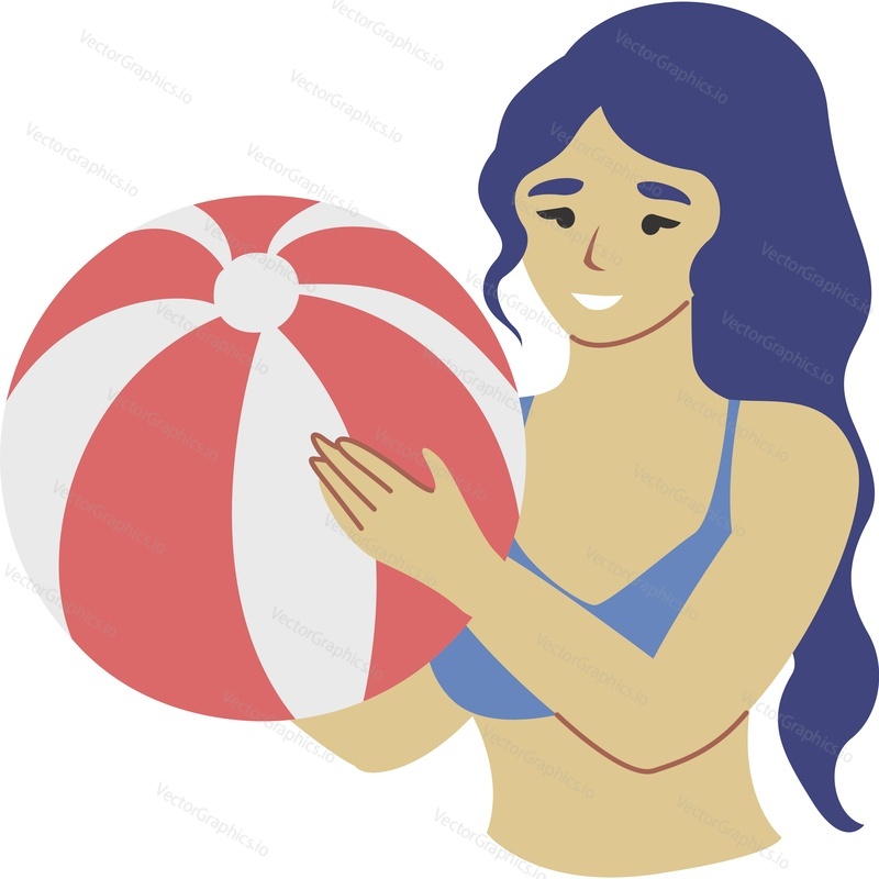 Pretty woman swimmer wiht pool ball vector icon isolated on white background.