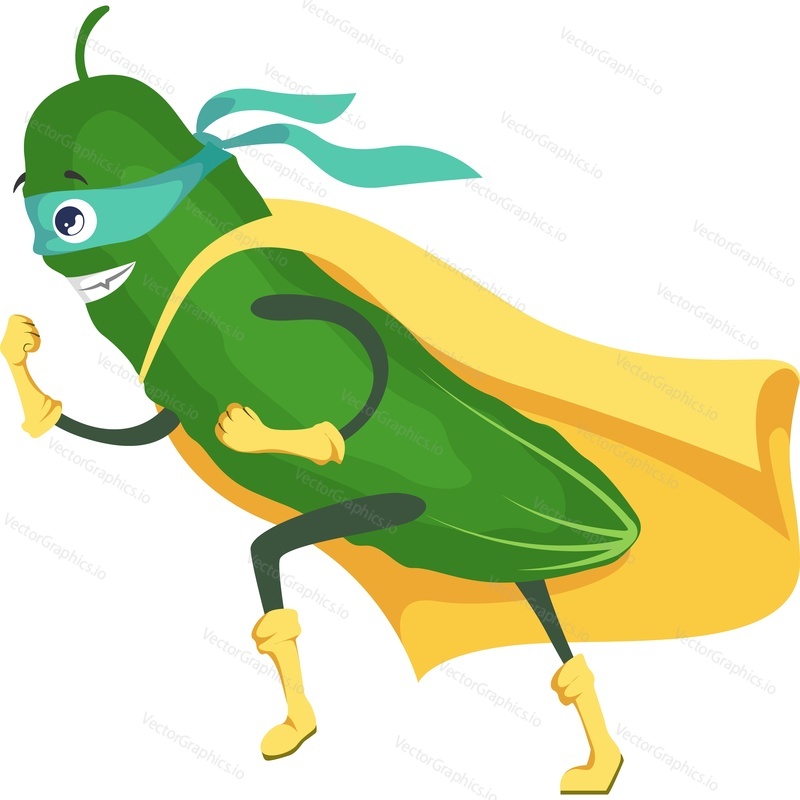 Cucumber superhero character vector icon isolated on white background.