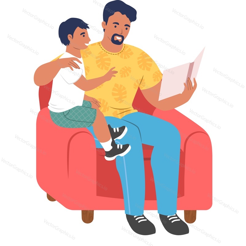 Отец читает книгу сыну векторная иконка, изолированная на белом фоне