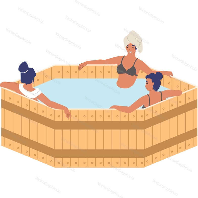 Women cooling down in sauna pool vector icon isolated on white background.