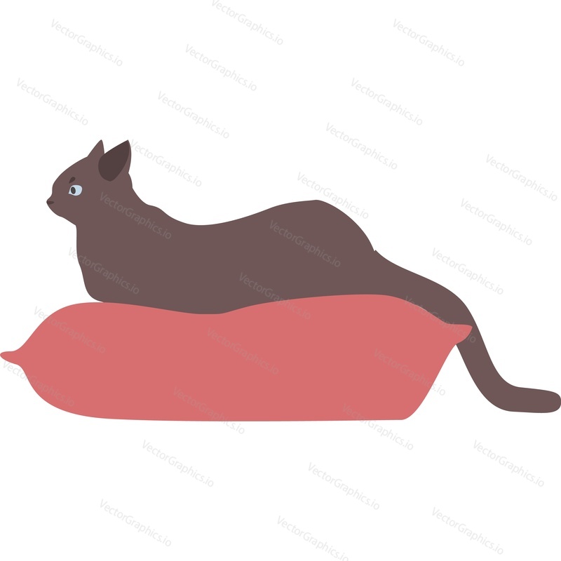 Котенок на мягкой подушке векторный значок, изолированный на белом фоне.