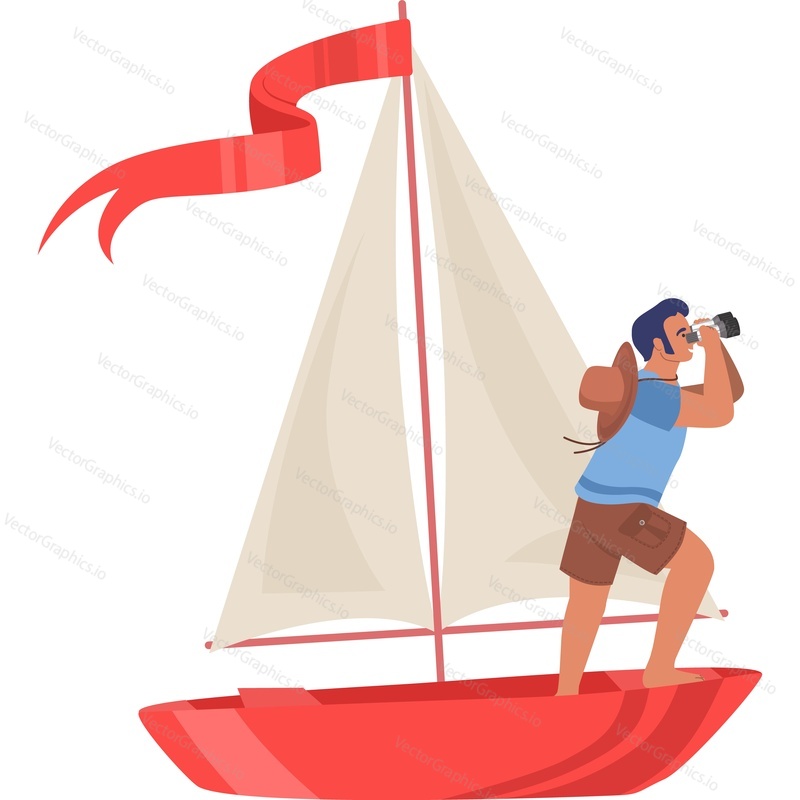 Man traveler sailor looking through binocular vector icon isolated on white background