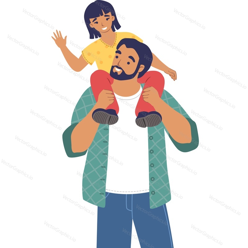 Father holding daughter on shoulders vector icon isolated on white background