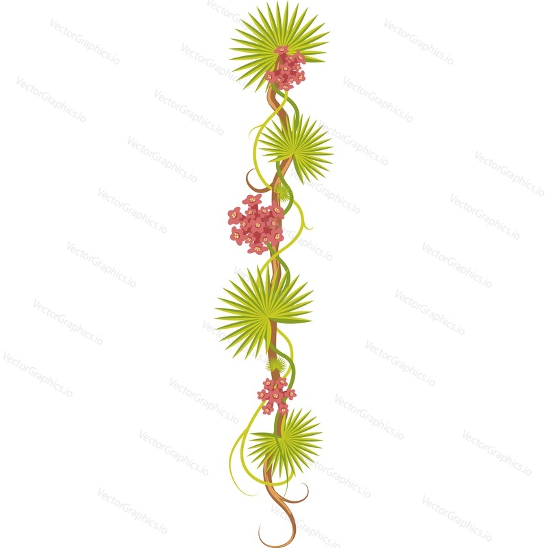 Beautiful tropical flowers twig vector icon isolated on white background.