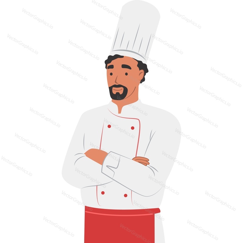 Мужчина-шеф-повар со скрещенными на груди руками векторная иконка, изолированная на белом фоне