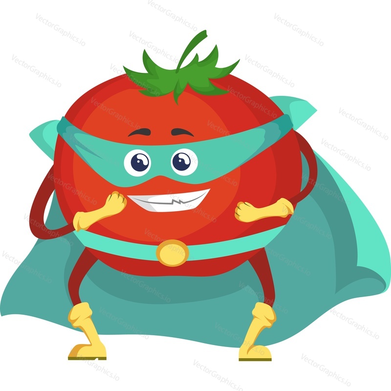 Векторный значок персонажа супергероя-помидора, изолированный на белом фоне.