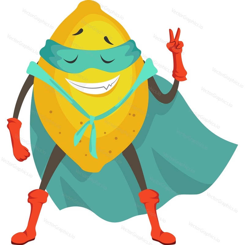 Lemon superhero character vector icon isolated on white background.