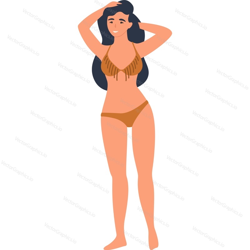 Young woman dressed in swimsuit vector icon isolated on white background.