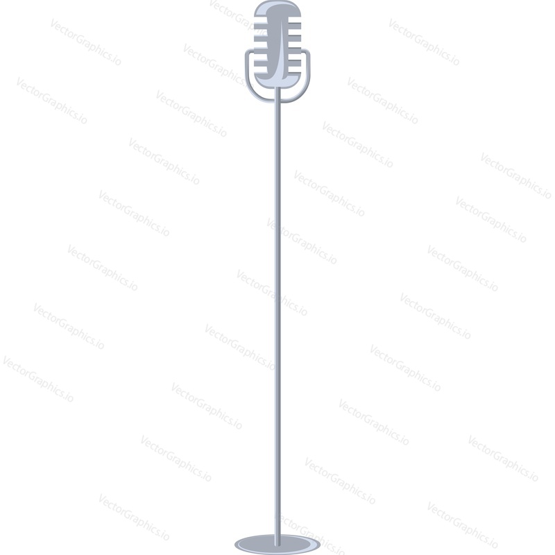 Винтажный микрофон на подставке векторный значок, изолированный на белом фоне