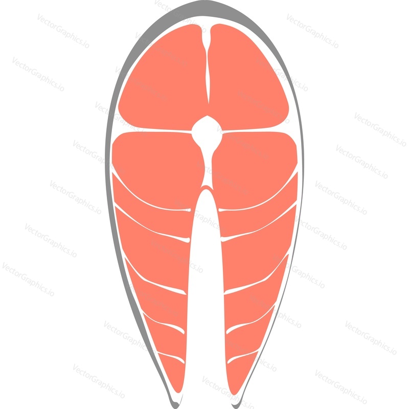 Piece of salmon red fish vector icon isolated on white background.
