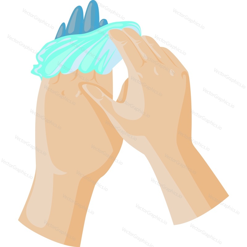 Hands put off disposable medical gloves vector icon isolated on white background