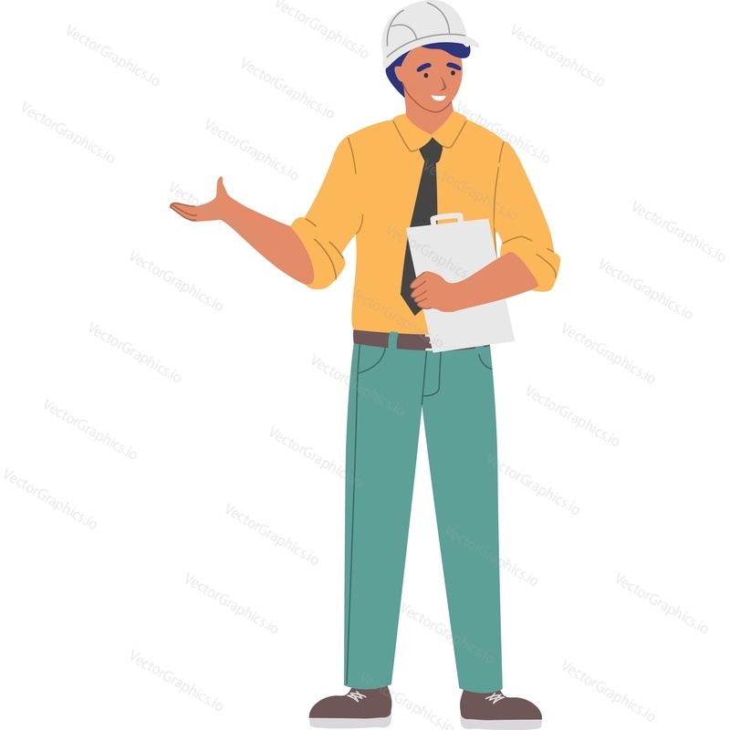 young male architect vector icon isolated on white background.