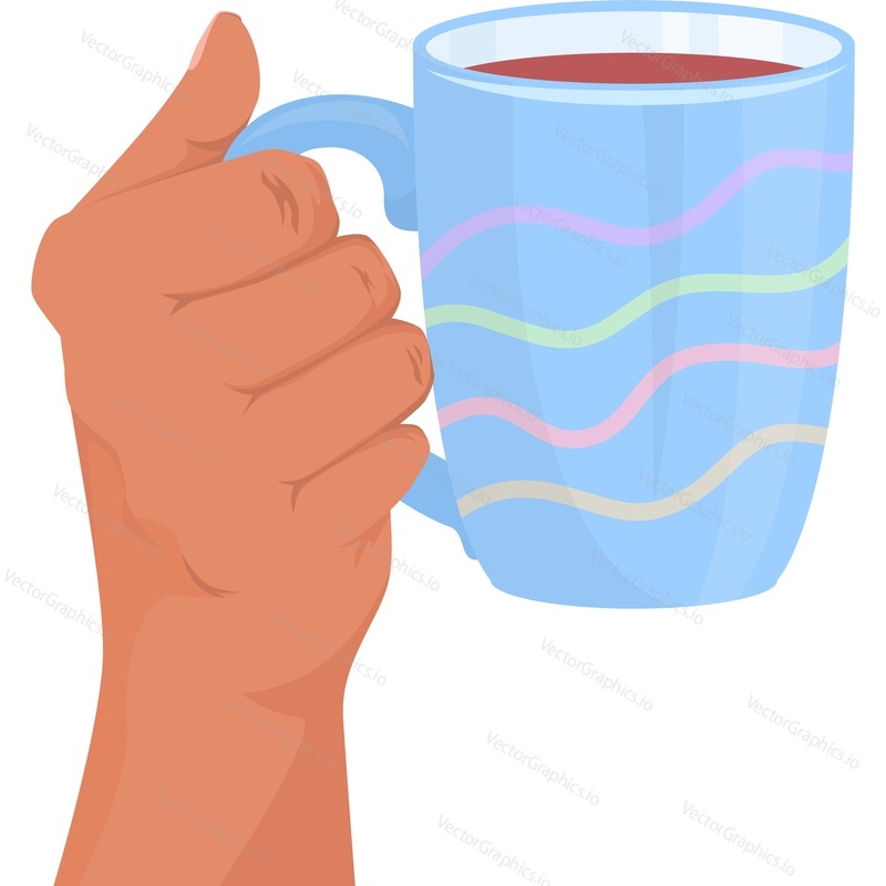 Tea cup in hand vector icon isolated on white background