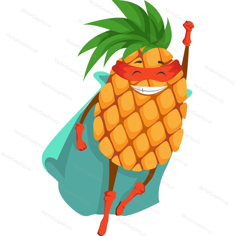 Pineapple superhero character vector icon isolated on white background.