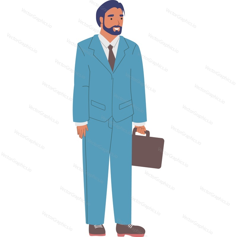 Businessman in a suit with a suitcase in his hand vector icon isolated on white background.