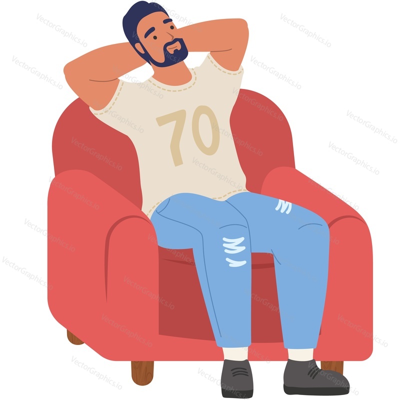 Человек, мечтающий в кресле, векторная иконка, изолированная на белом фоне