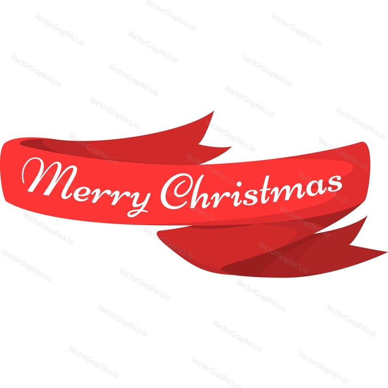 Red ribbon for Christmas and New Year party celebration vector icon isolated on white background.