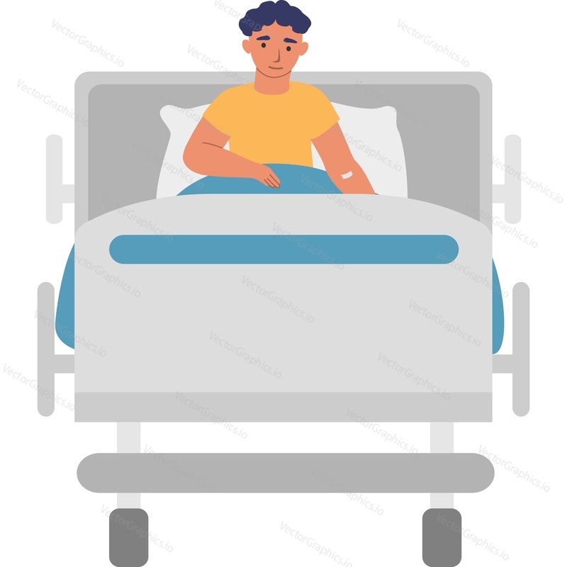 Sick boy in hospital bed vector icon isolated on white background