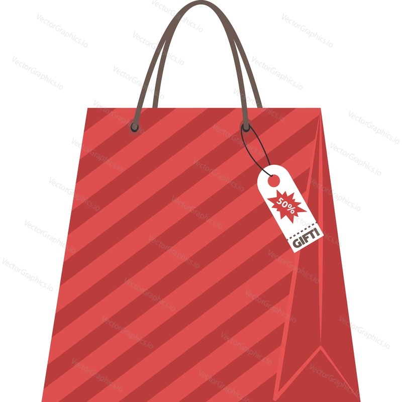 Shopping bag with half price gift bonus vector icon isolated on white background