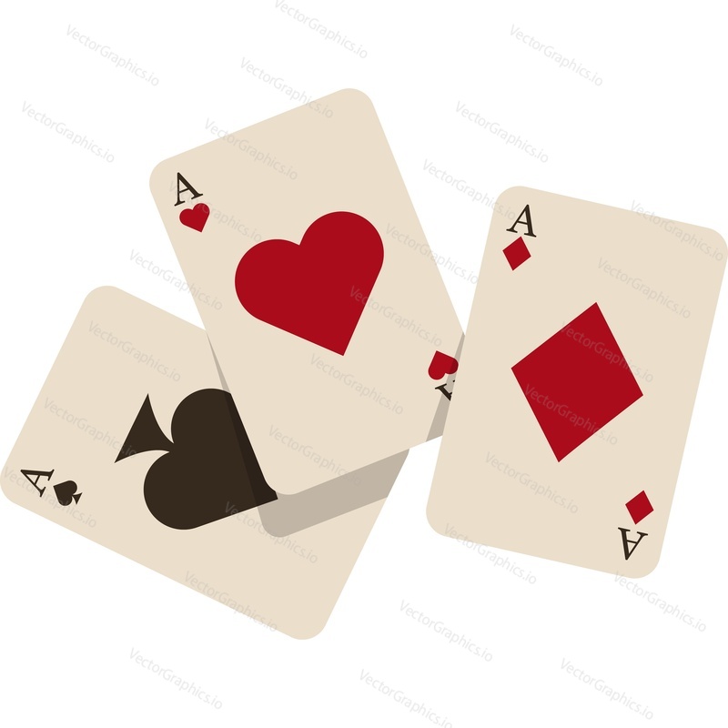 Three aces of hearts, spades and diamonds vector icon isolated on white background