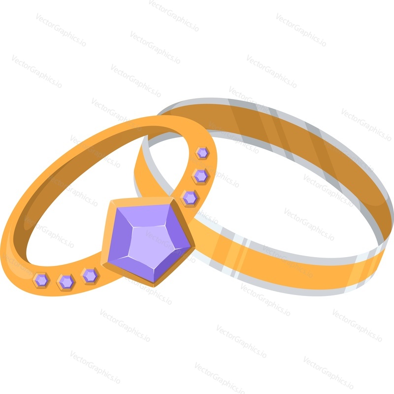 Wedding rings with gems vector icon isolated on white background
