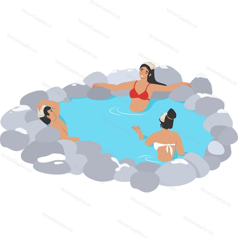 Friends relaxing in hot spring vector icon isolated on white background