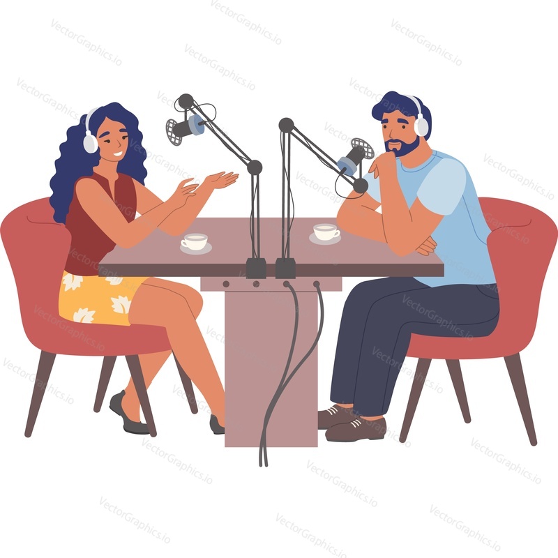 Man and woman podcast hosts vector icon isolated background.