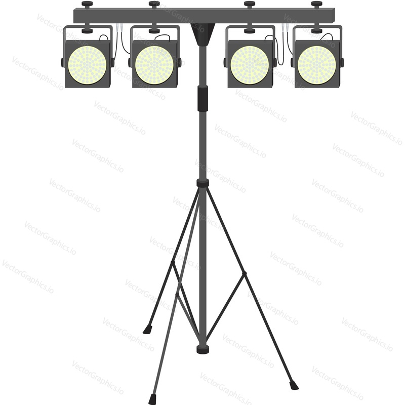 Stage spotlight on tripod stand vector icon isolated on white background