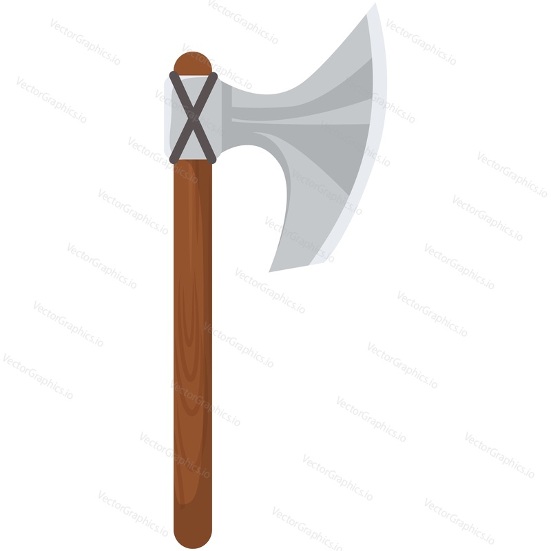 Viking battle sided axe vector. Medieval weapon illustration. Vintage steel blade sharp metal war hatchet icon isolated on white background
