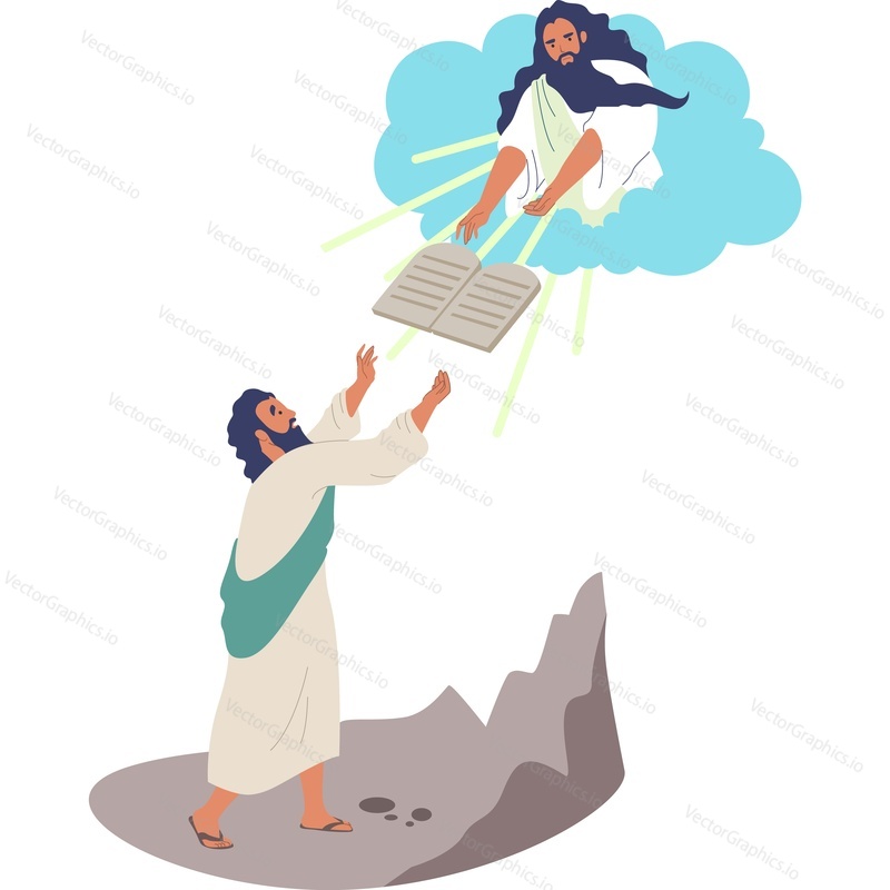 God giving commandments to Moses Bible characters vector icon isolated background.