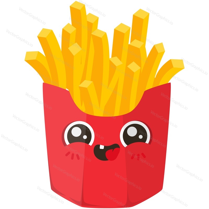 French fries potato character cartoon vector. Cute fast food with funny face mascot. Happy smile comic junk snack in takeaway box isolated on white background