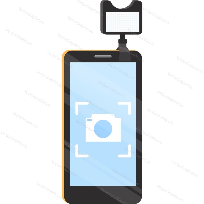 Мобильный телефон со вспышкой для съемки векторной иконки, изолированной на белом фоне