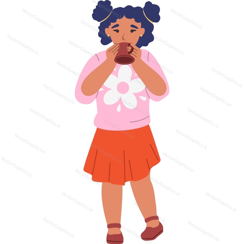 Little girl drinking water vector icon isolated background.