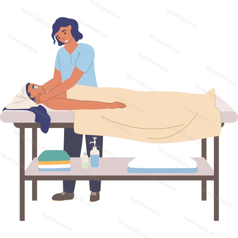 Woman masseur doing face massage to female client vector icon isolated background.
