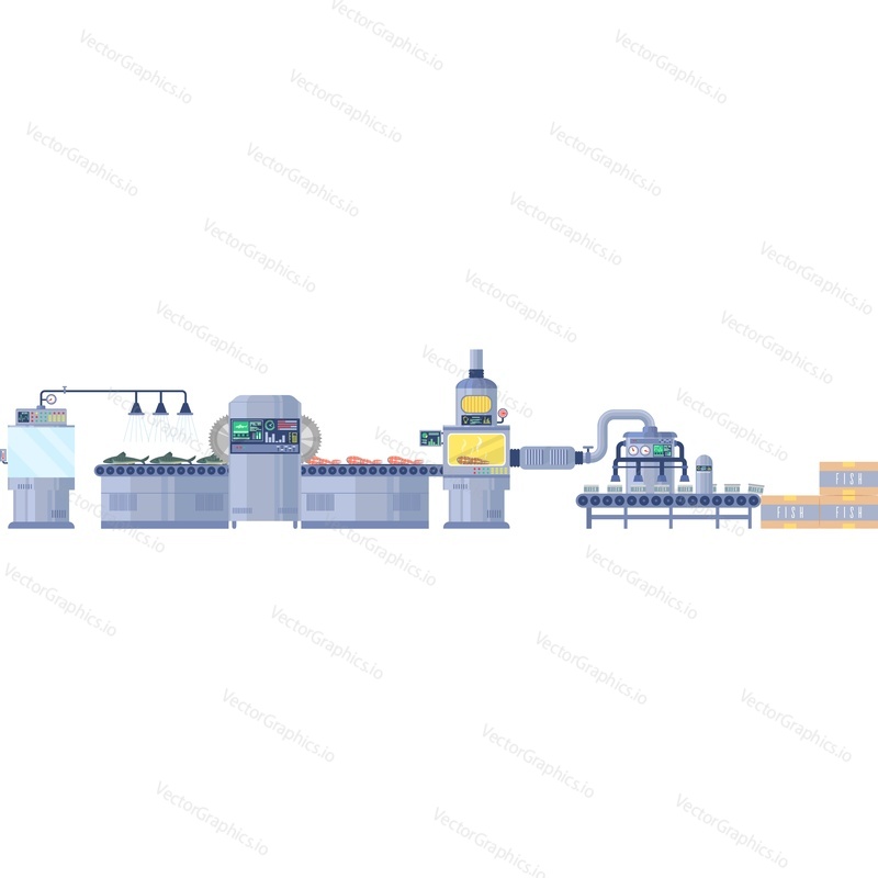 Canned fish production line at canning factory vector icon isolated on white background