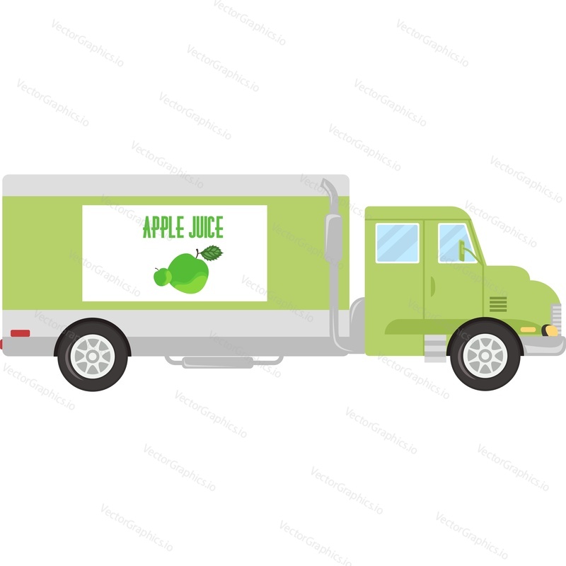 Векторный значок грузовика для доставки яблочного сока, изолированный на белом фоне