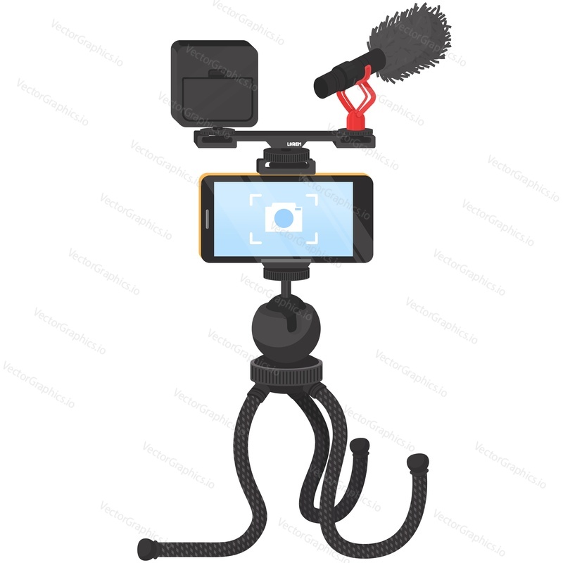 Smartphone with video shooting equipment vector icon isolated on white background