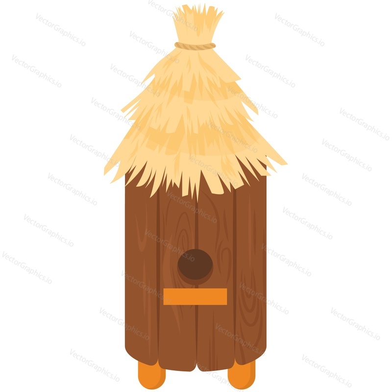 Beehive vector. Wooden bee farm hive with straw roof icon isolated on white background. Apiculture and honeycomb illustration production