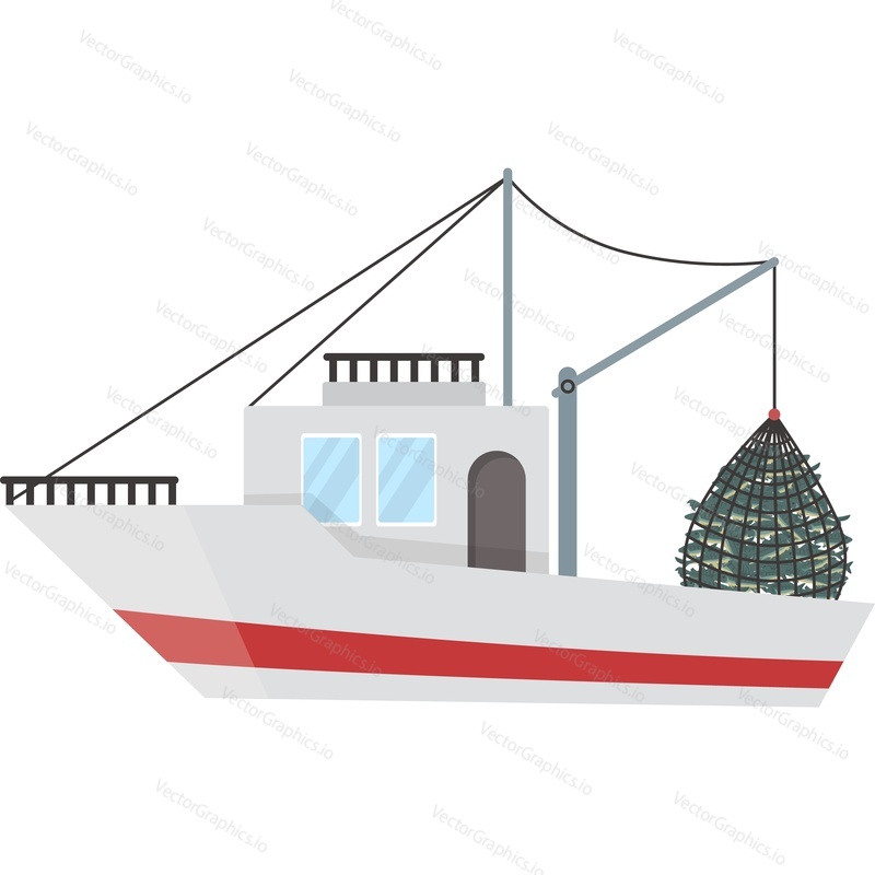 Векторный значок рыболовецкого судна-траулера, изолированный на белом фоне
