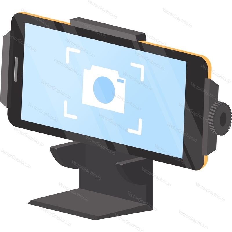Mobile phone on adjustable stand vector icon isolated on white background
