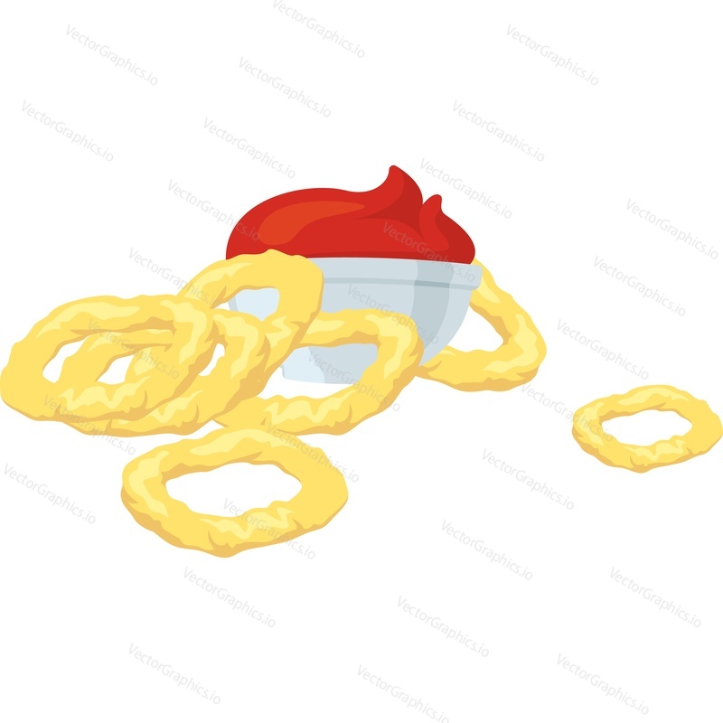 Onion rings snack with ketchup vector icon isolated on white background