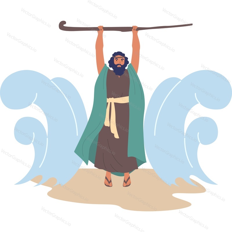 Moses dividing Red Sea Bible characters vector icon isolated background.