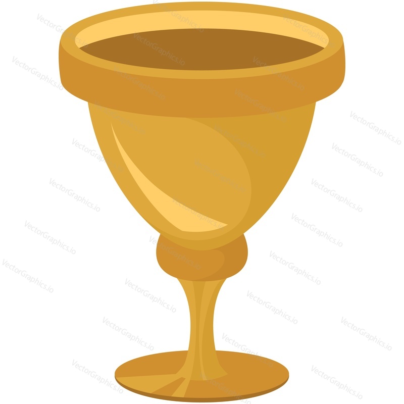 Golden goblet vector. Ancient cup chalice or precious bowl cartoon for drink isolated on white background. Shiny bronze ceremonial royal or viking goblet illustration