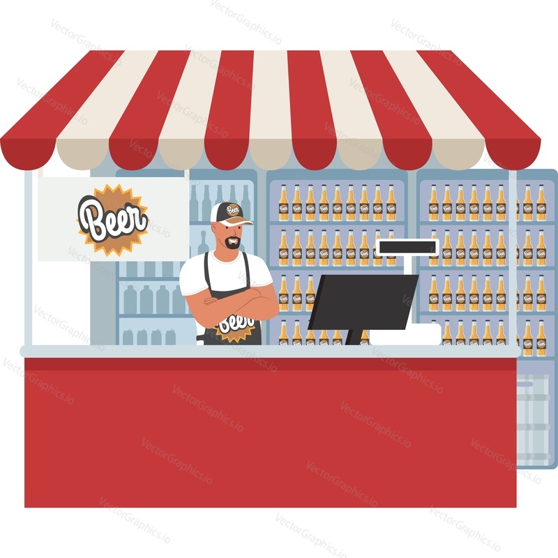 Beer shop street market stall vector icon isolated on white background