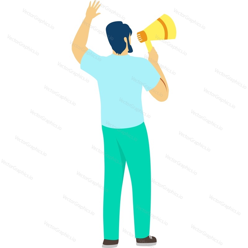 Man speaking in megaphone back view vector icon isolated on white background