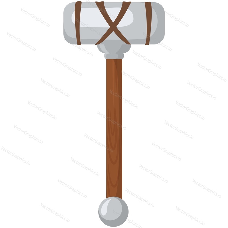 War hammer of thor or viking vector. Fairytale mjolnir weapon cartoon. Fantasy game arcade fighter arms isolated on white background