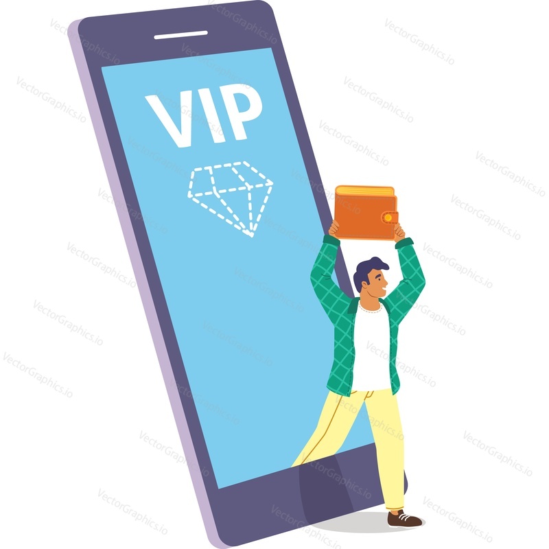 VIP-клиент клиент над огромным векторным значком смартфона, изолированным на белом фоне