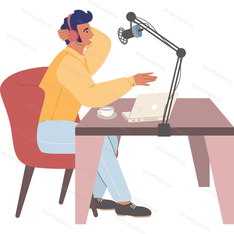 Man streaming podcast vector icon isolated background.