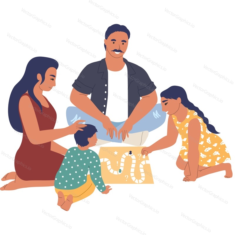 Happy family playing board game vector icon isolated on white background